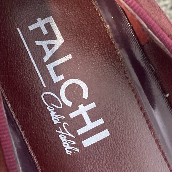 Carlos Falchi Red Leather Suede Wedge Heels Size 9 - Picture 4 of 8